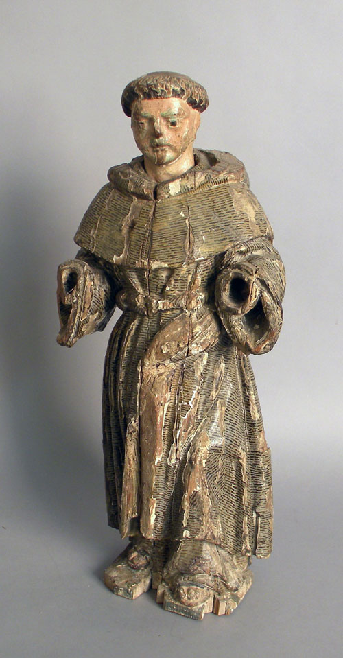 Appraisal: Carved and painted figure of a monk th c h