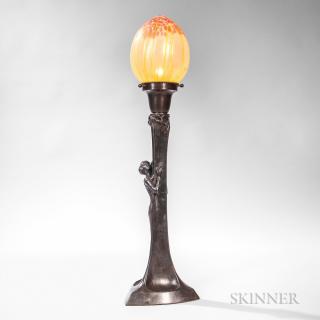 Appraisal: Art Nouveau Table Lamp Patinated bronze glass Europe early th