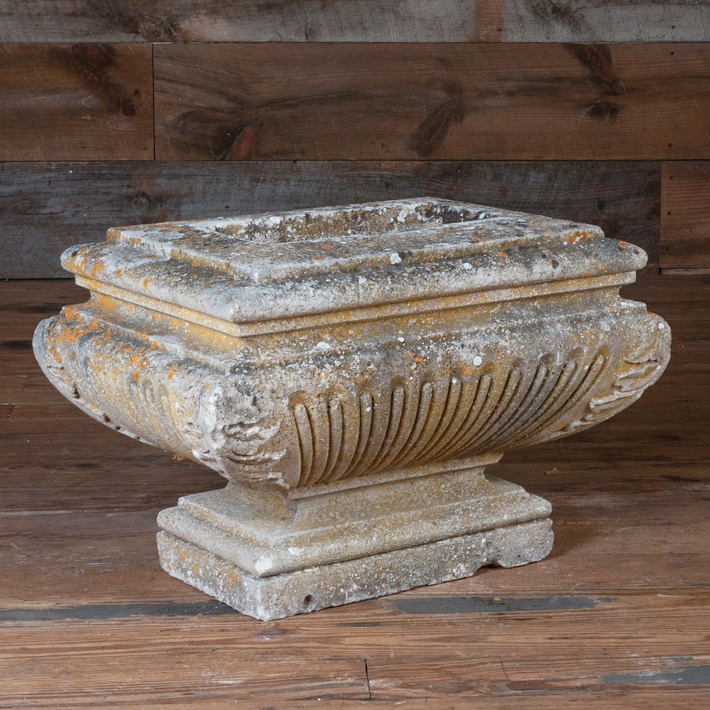 Appraisal: Acanthus Carved and Reeded Stone Garden Urn x x in