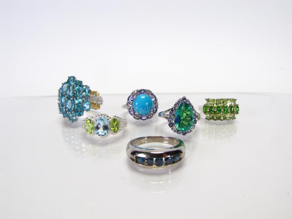 Appraisal: Six sterling silver rings by STS Jewels with manufactured stones