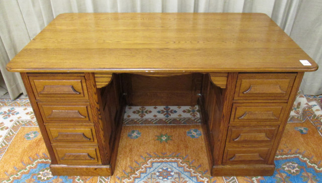 Appraisal: OAK FLAT-TOP DESK American c a restored roll-top desk base