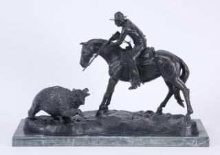 Appraisal: Bronze sculpture on marble base after Remington Bronze figural sculpture