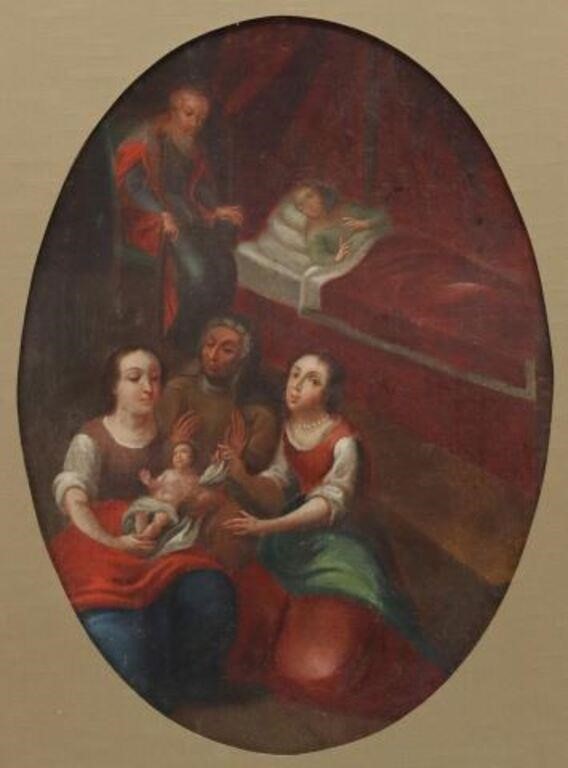 Appraisal: Framed oil on canvas painting The Nativity of the Blessed