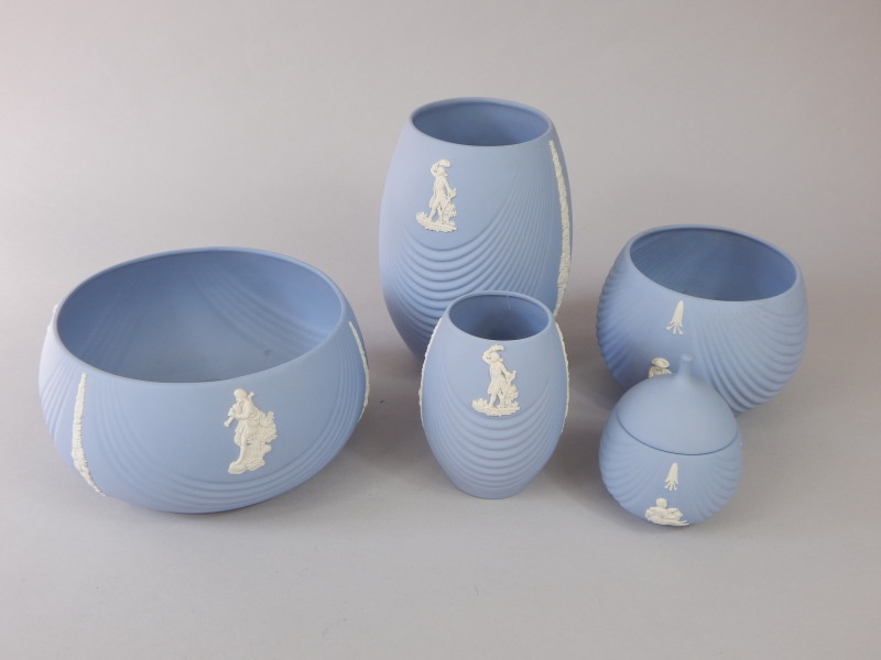 Appraisal: Various items of Wedgwood blue Jasperware with stylized drape decoration