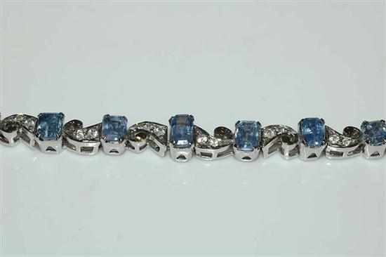 Appraisal: A SAPPHIRE AND DIAMOND BRACELET TESTED CT WHITE GOLD