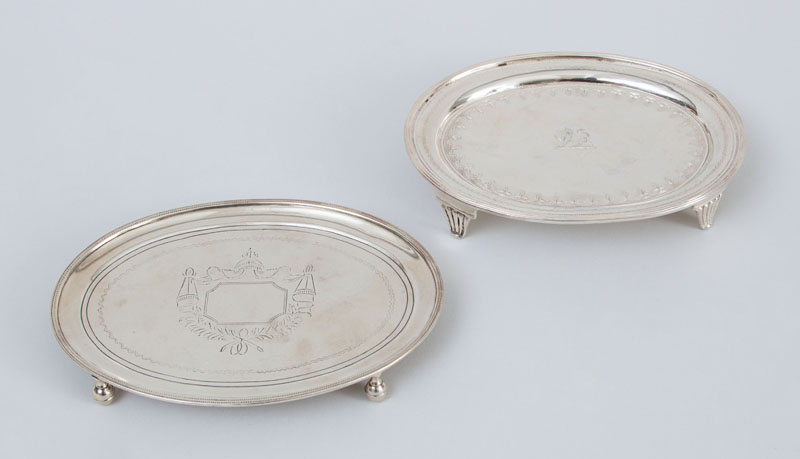 Appraisal: AMERICAN CRESTED SILVER OVAL TEAPOT STAND AND ANOTHER SILVER STAND