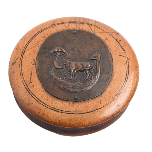 Appraisal: A Victorian turned sycamore snuff box and cover applied with