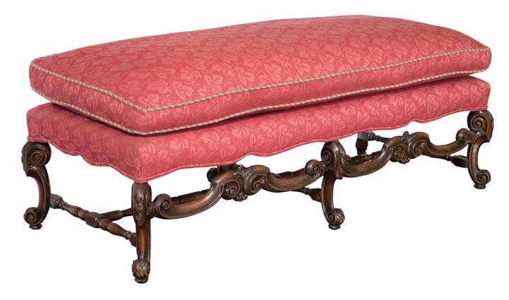 Appraisal: Louis XIV Style Walnut Bench The upholstered top raised on