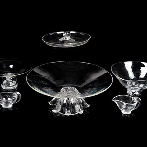 Appraisal: A Group of Steuben Glass Dining Articles comprising a Peony