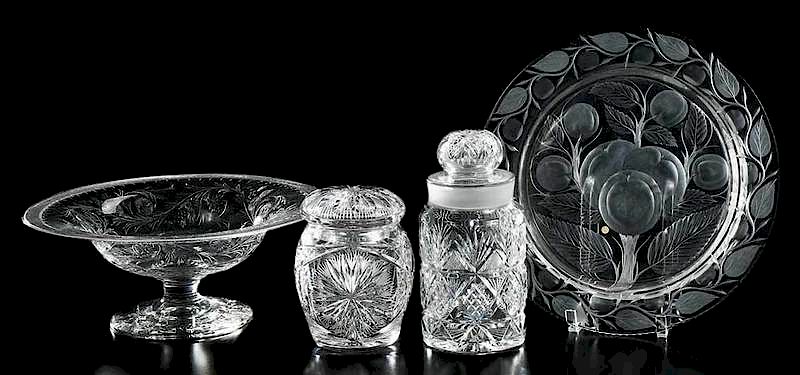 Appraisal: Four Brilliant Period Cut Glass Table Items biscuit jar sunburst