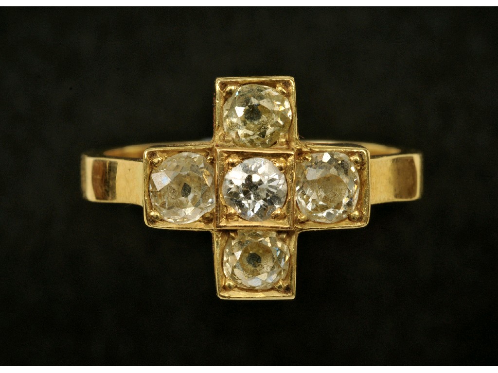 Appraisal: A Diamond five stone Cruciform Ring pav -set old-cut stones