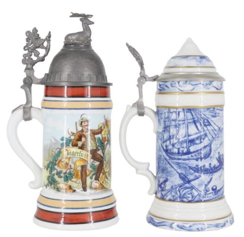 Appraisal: lot of German lithophane pewter-mounted porcelain beer steins including Lindner