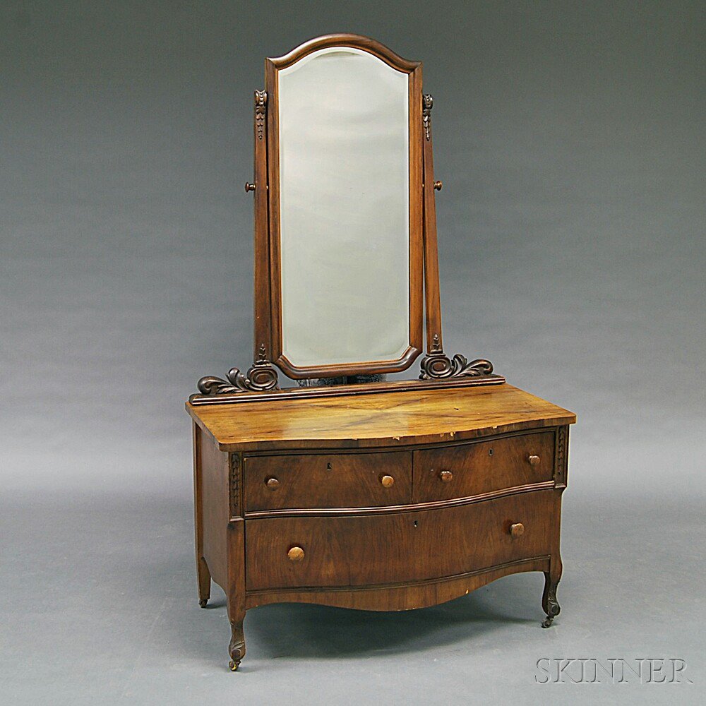 Appraisal: Bow-front Mahogany Veneer Mirrored Vanity Estimate - The absence of