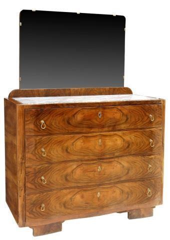 Appraisal: Art Deco marble-top walnut chest of drawers c s frameless