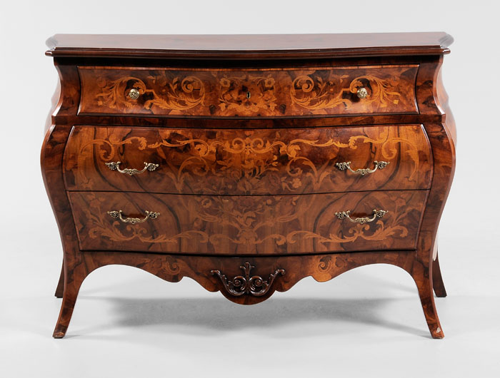 Appraisal: Dutch Baroque Style Marquetry Commode modern construction three drawers with