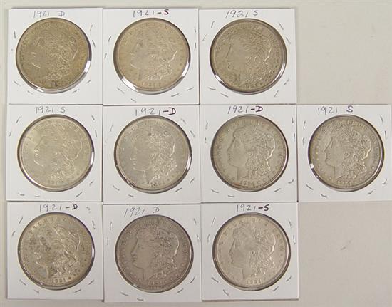 Appraisal: Ten Morgan Dollars -D coins nd -S coins Grade range