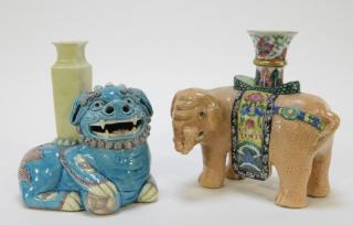 Appraisal: Chinese Porcelain Elephant Beast Figural Vases CHINA - TH CENTURY