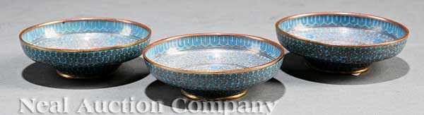 Appraisal: A Set of Three Chinese Cloisonn Enamel Small Dishes late