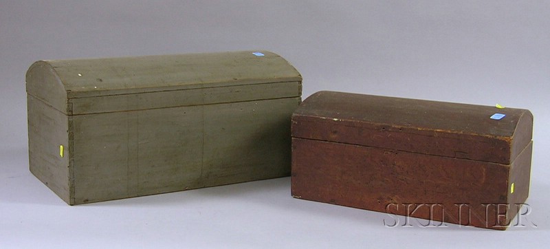 Appraisal: Two Painted Wooden Dome-top Storage Boxes one gray and one