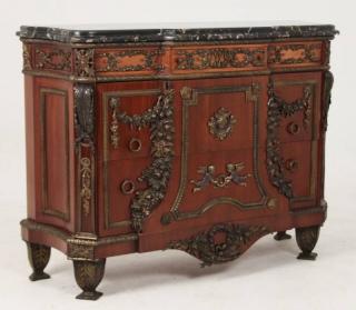 Appraisal: PAIR OF FRENCH LOUIS XVI STYLE MARBLE TOP COMMODES PAIR