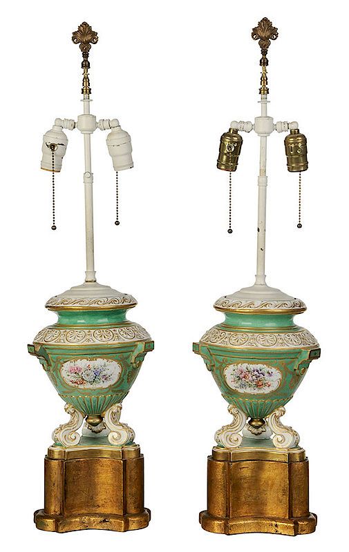 Appraisal: Pair English Porcelain Vase Form Lamps th century possibly Worcester