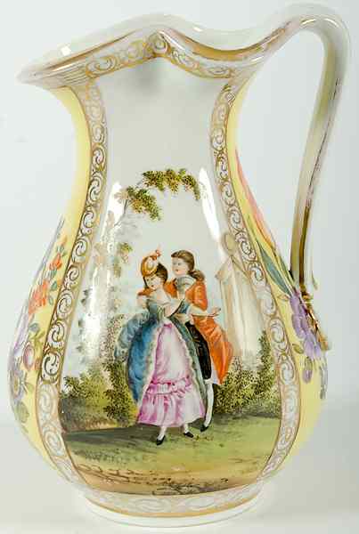 Appraisal: KPM-Style Porcelain Pitcher Europe probably Germany A Continental handled pitcher