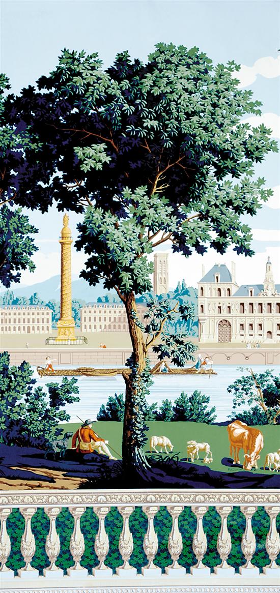 Appraisal: Monuments of Paris wallpaper panels after Joseph Dufour with panels