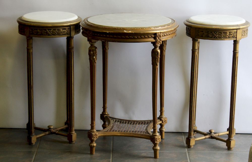 Appraisal: Louis XVI Style Tables with Marble Inserts From a Harrison