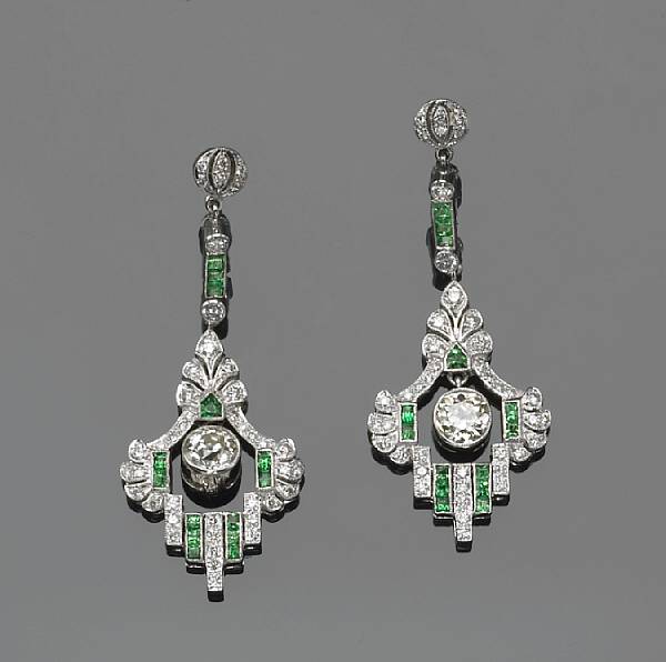 Appraisal: A pair of diamond tsavorite and k white gold earrings