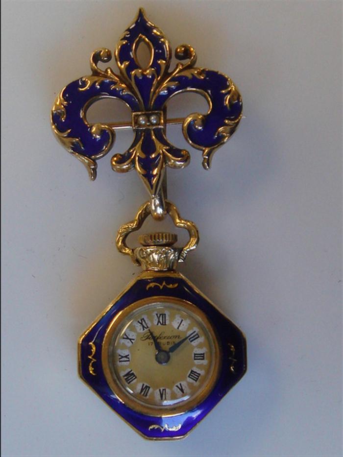 Appraisal: Enameled Pendant Watch Perfexion Rubies K yellow gold case K