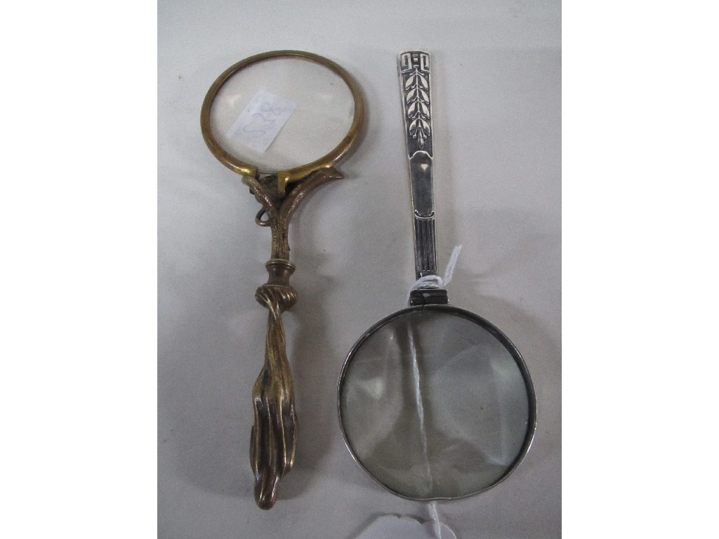 Appraisal: Lot comprising Art Nouveau gilt metal magnifying glass and a