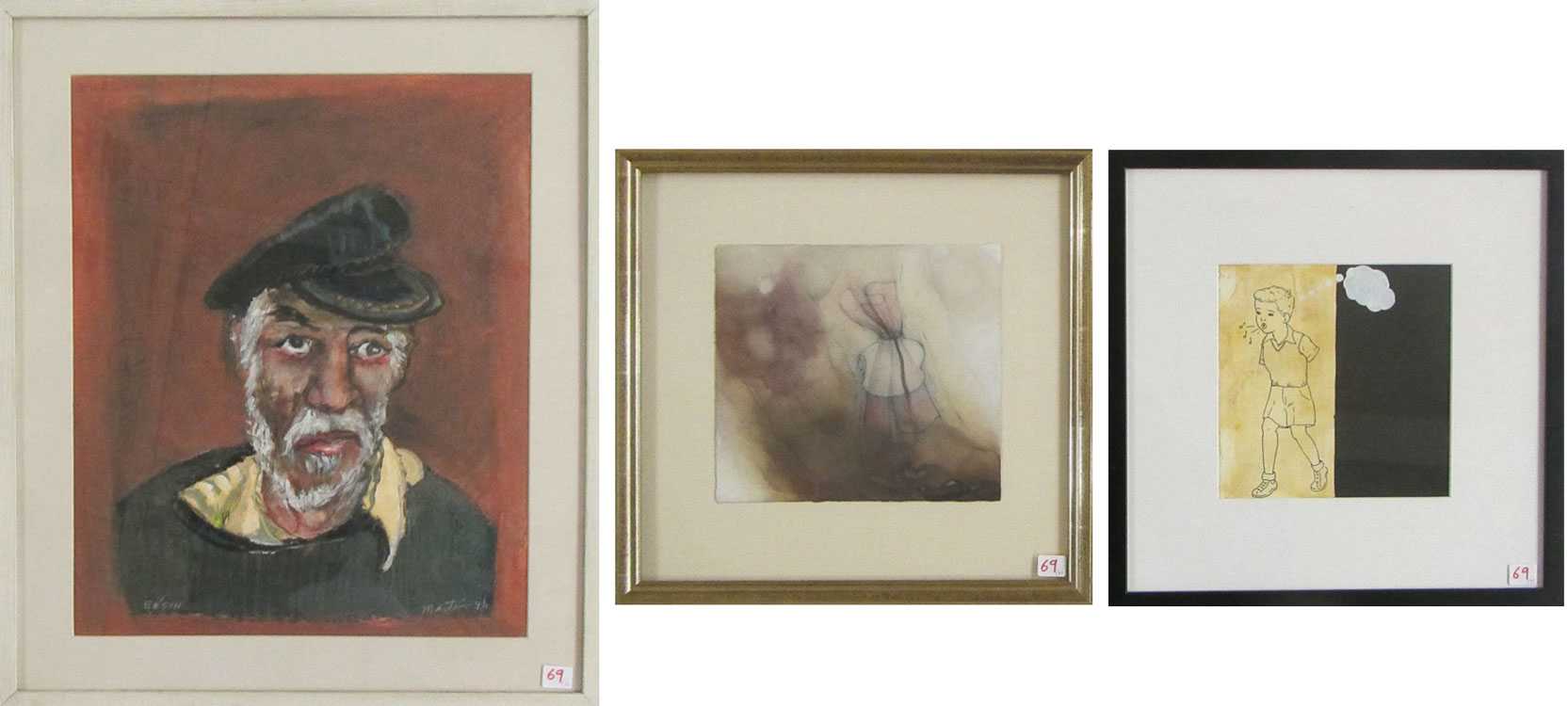 Appraisal: THREE PAINTINGS James Martin Washington b gouache on paper Bosun