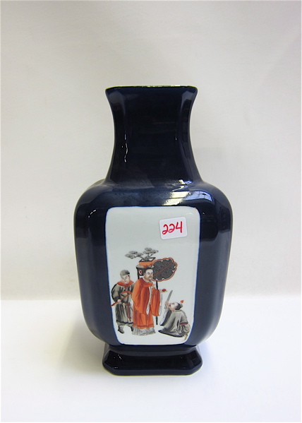 Appraisal: CHINESE COBALT GLAZED POET VASE having painted reserves with scenes