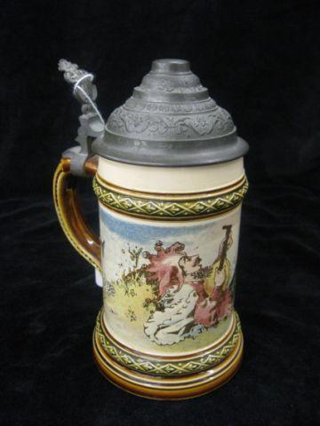 Appraisal: Mettlach Pottery Stein liter pewter lid P U G scene