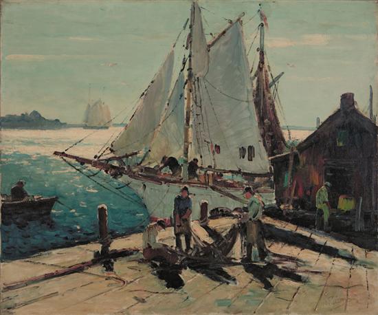 Appraisal: ANTHONY THIEME American - Cleaning the Nets oil on canvas