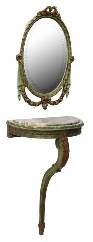 Appraisal: lot of Louis XVI style marble-top painted console table and