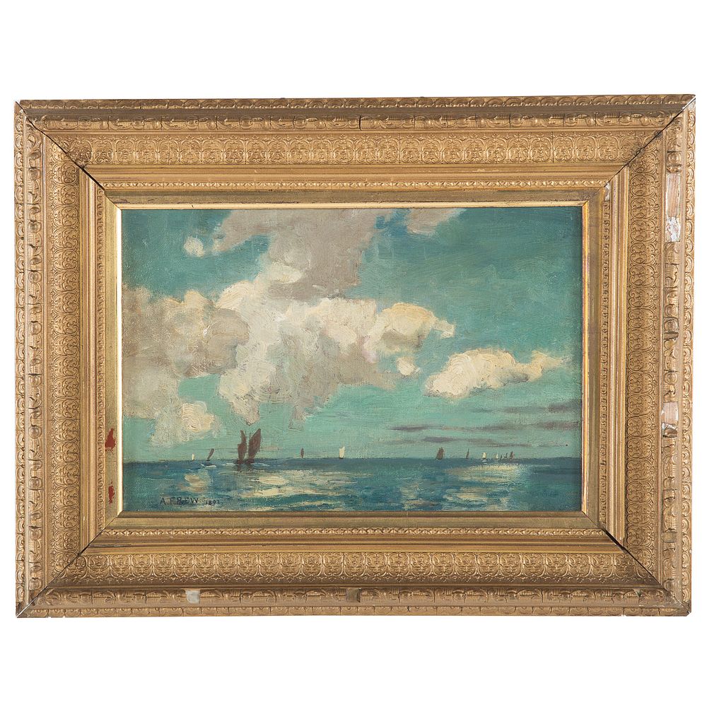 Appraisal: Alexander Frew Sailboats off Coastline oil British - Oil on