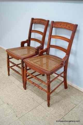 Appraisal: Vintage Carved Back Cane Bottom Side ChairsProduced in the early