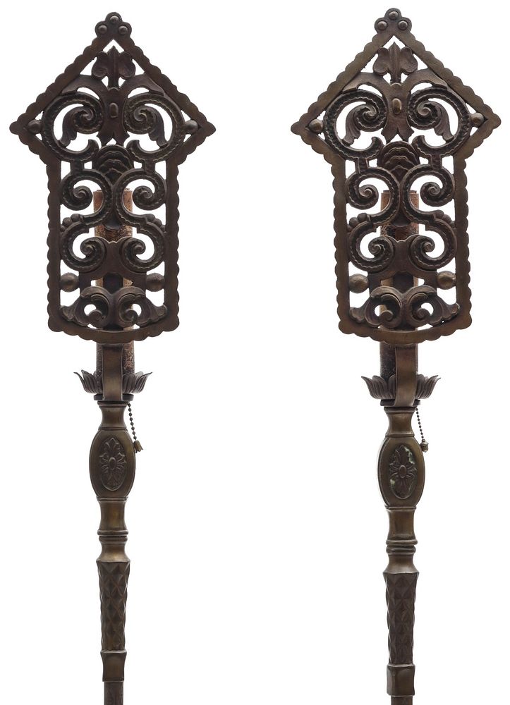 Appraisal: A PAIR EARLY TH C BRONZE FLOOR STANDING LIGHTS The