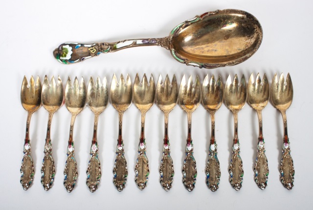 Appraisal: Thirteen Gorham gilt and enameled silver spoons including a set