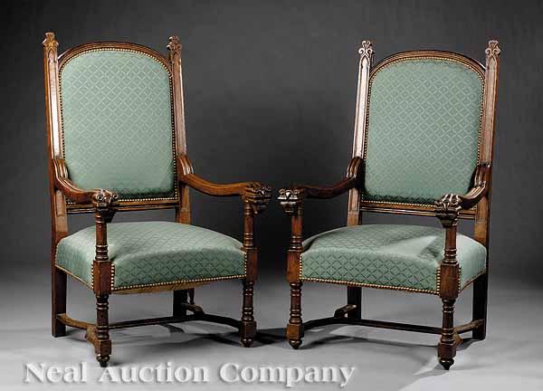 Appraisal: A Pair of Antique English Oak Armchairs in the Gothic