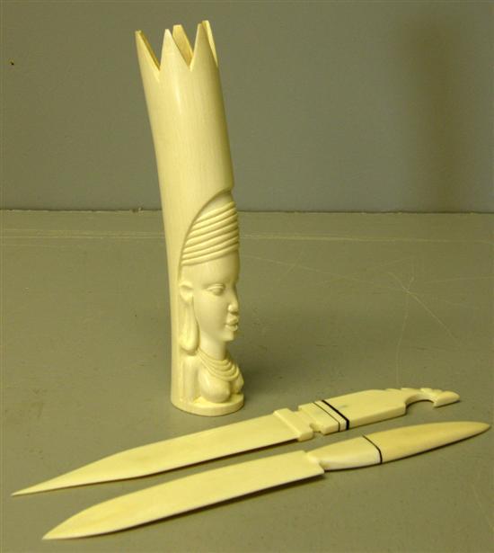 Appraisal: African carved ivory tusk in the form of a woman's