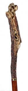 Appraisal: Japanese Stage Monkey Cane- Ca - A carved stag handle