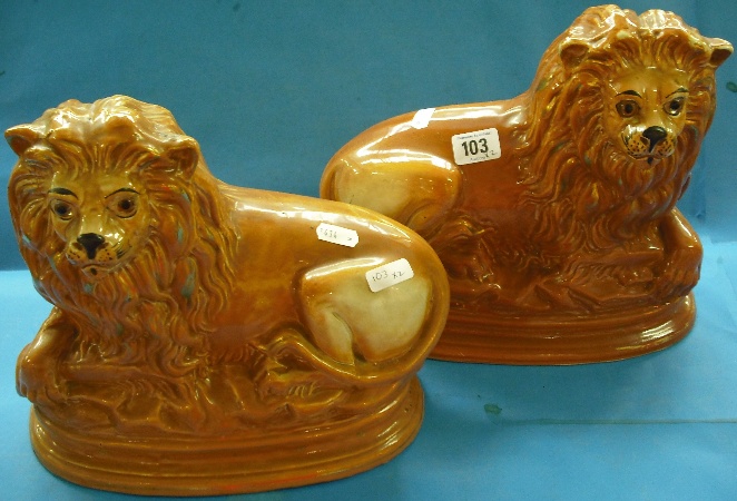 Appraisal: Pair of th Century Staffordshire Ware Lions height cm