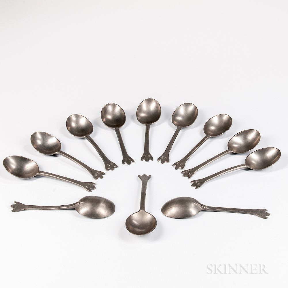 Appraisal: Set of Twelve Wavy-end Pewter Spoons Set of Twelve Wavy-end