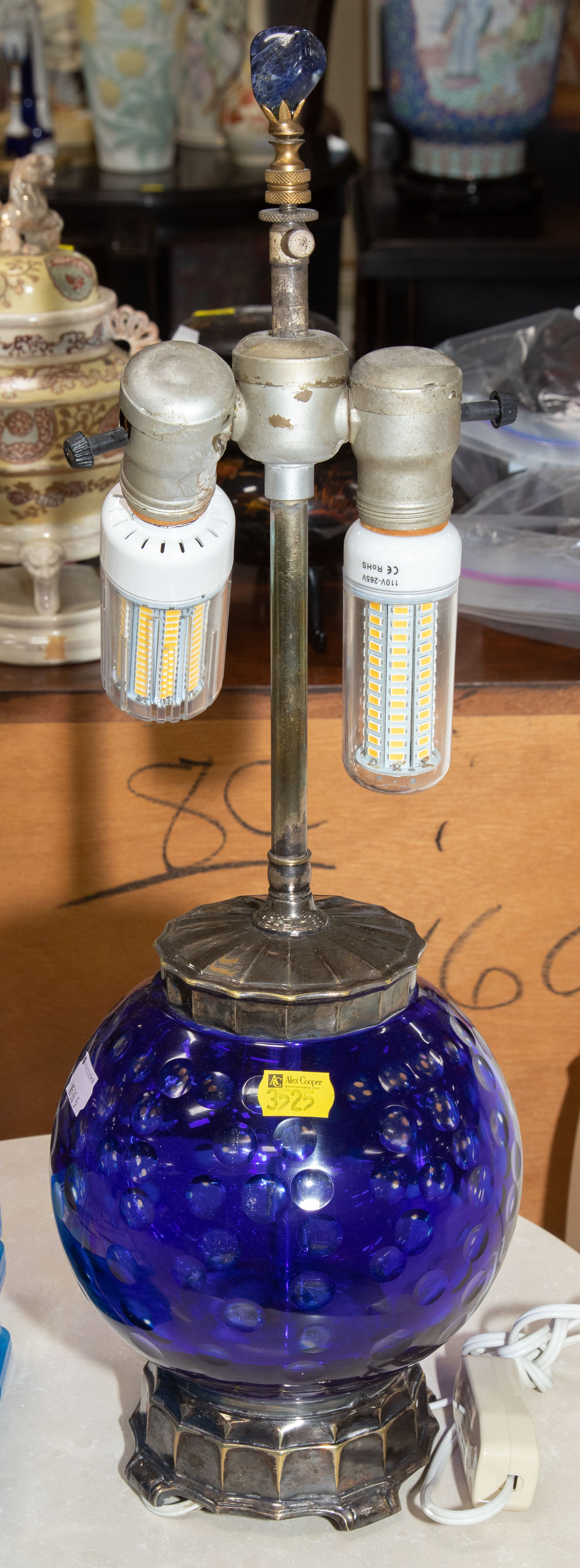 Appraisal: ART DECO STYLE COBALT CASED GLASS TABLE LAMP Mid th