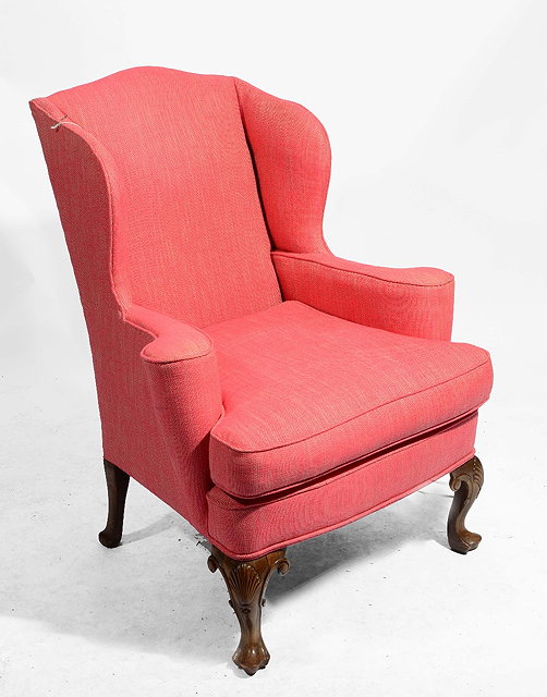 Appraisal: AN TH CENTURY STYLE WING ARMCHAIR upholstered in rose coloured