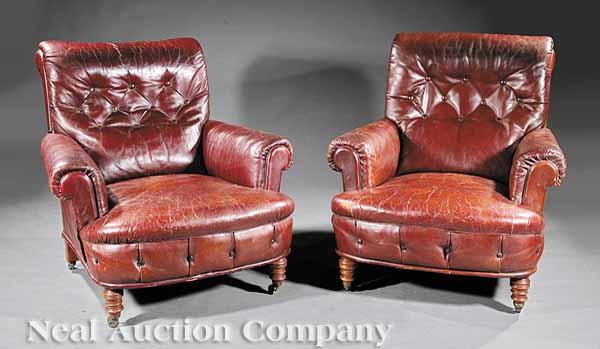 Appraisal: A Pair of Antique American or English Leather Club Chairs