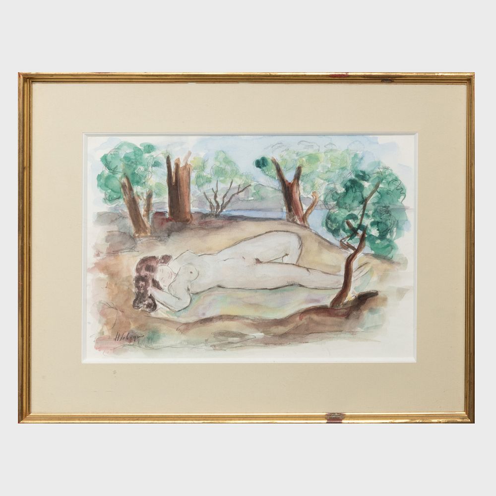 Appraisal: th Century School Reclining Nude Watercolor on paper indistinctly signed