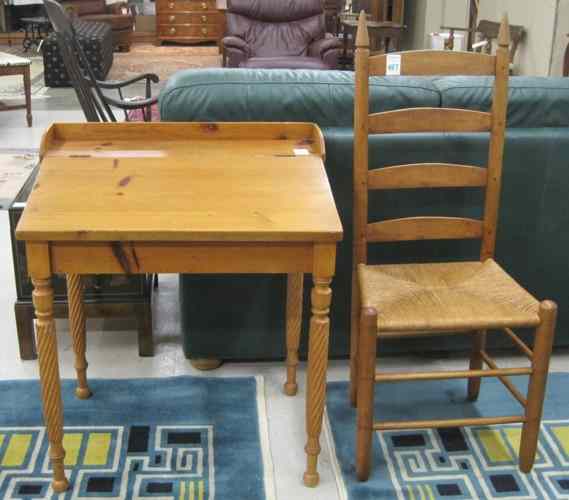 Appraisal: PINE WRITING DESK AND LADDER-BACK CHAIR American th century the